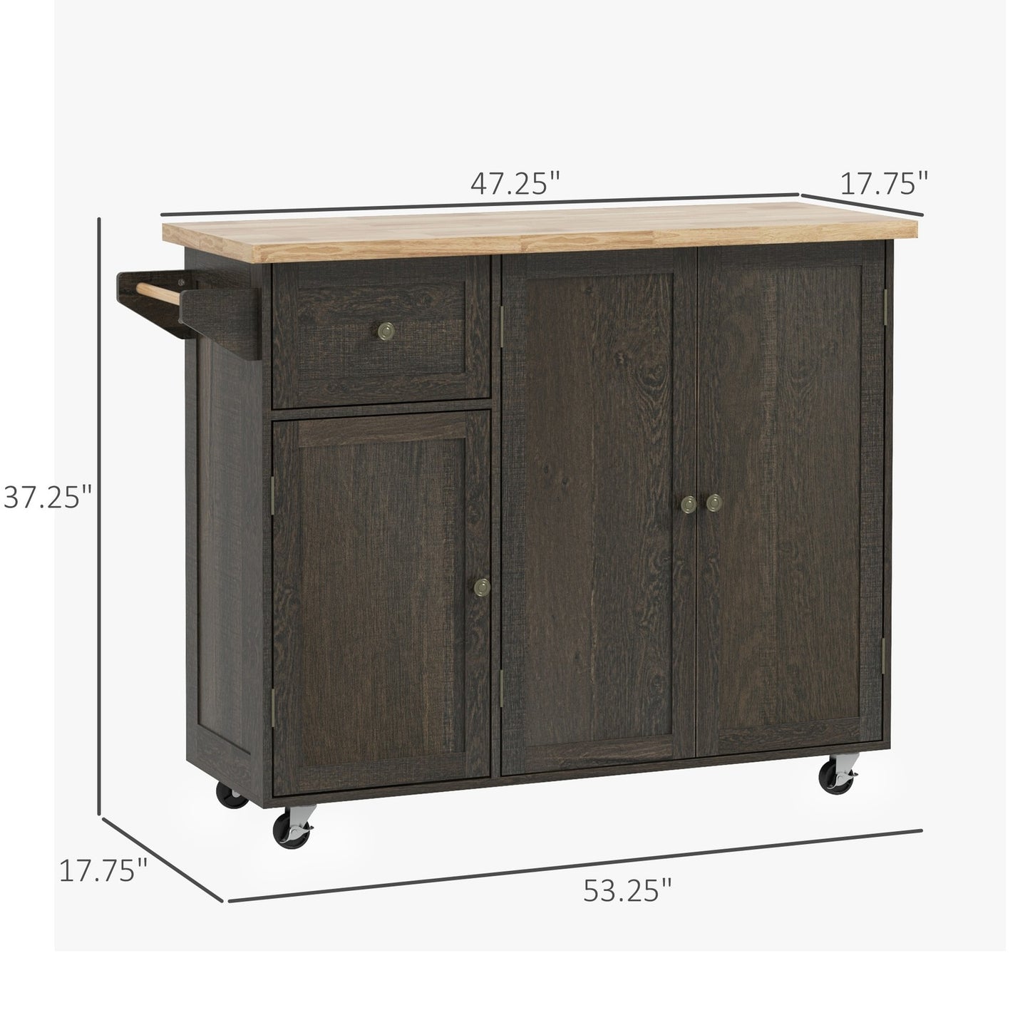 Triple-Cabinet Rolling Kitchen Island on Wheels, Kitchen Cart