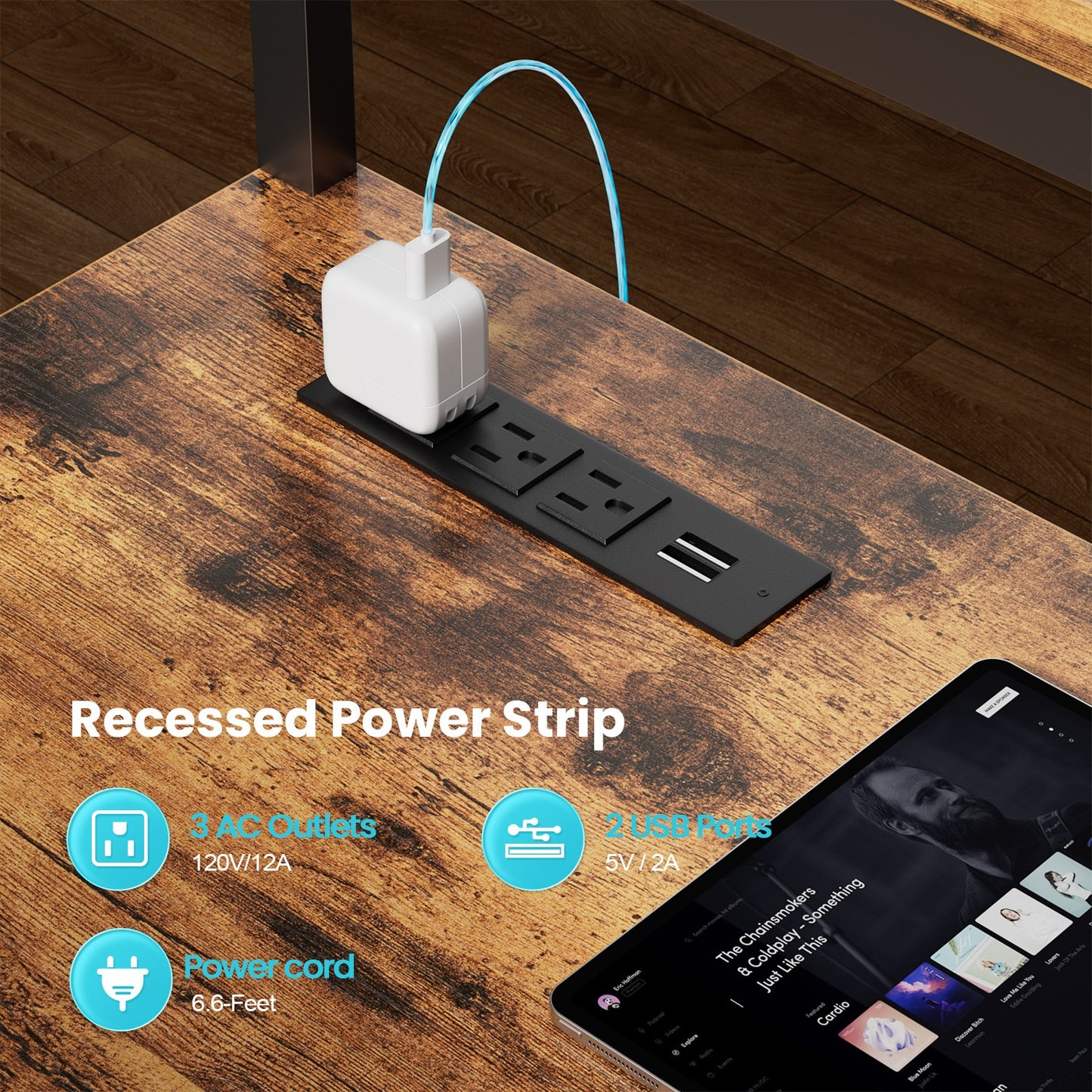 L Shaped Gaming Desk with LED & Power Outlets, Computer Desk with Monitor Stand