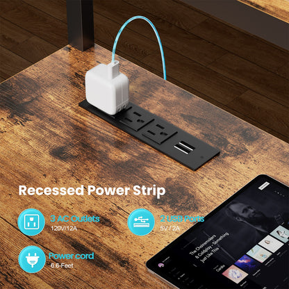 L Shaped Gaming Desk with LED & Power Outlets, Computer Desk with Monitor Stand