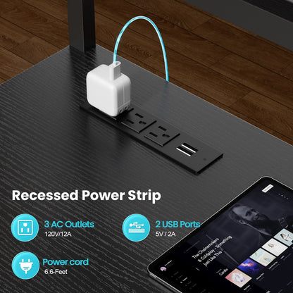 L Shaped Gaming Desk with LED & Power Outlets, Computer Desk with Monitor Stand