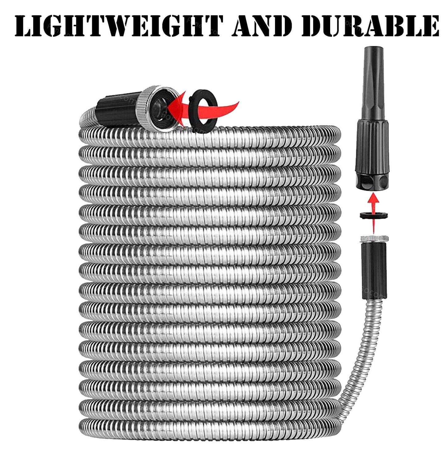 75FT 304 Stainless Steel Metal Garden Water Hose Kink Proof Flexible Heavy Duty