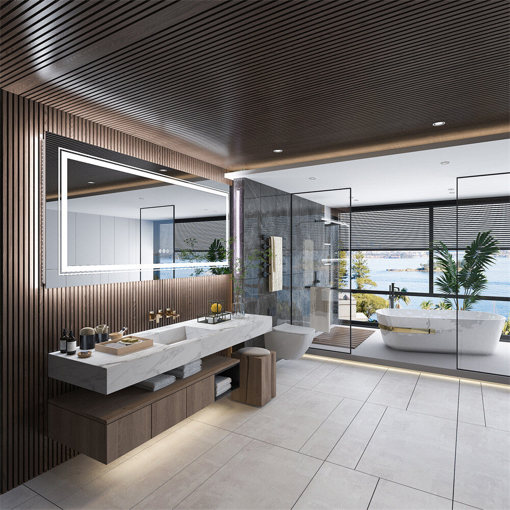 Shatter-Proof LED Bathroom Mirror with Lights Anti-Fog Stepless Dimmable Memory