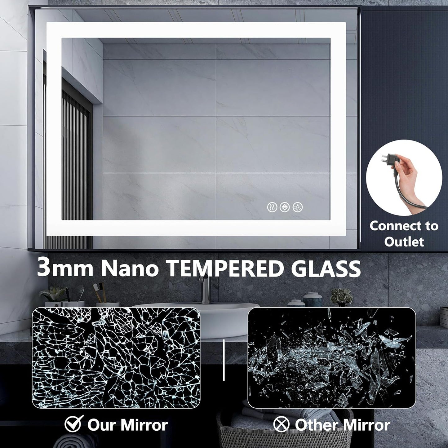 Dual LED Lighted Bathroom Mirror,Smart Memory Function,Anti-Fog Vanity Mirror