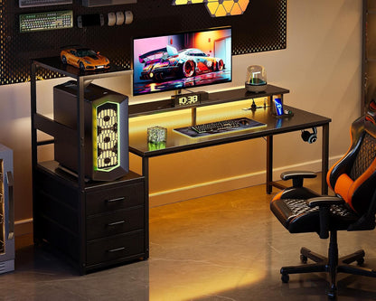 59 Inch Gaming Desk with USB Charging Ports & LED Light - Reversible Computer De
