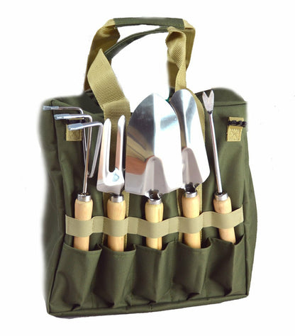 10-piece Gardening Tool Set with Zippered Detachable Tote and Folding Stool Seat