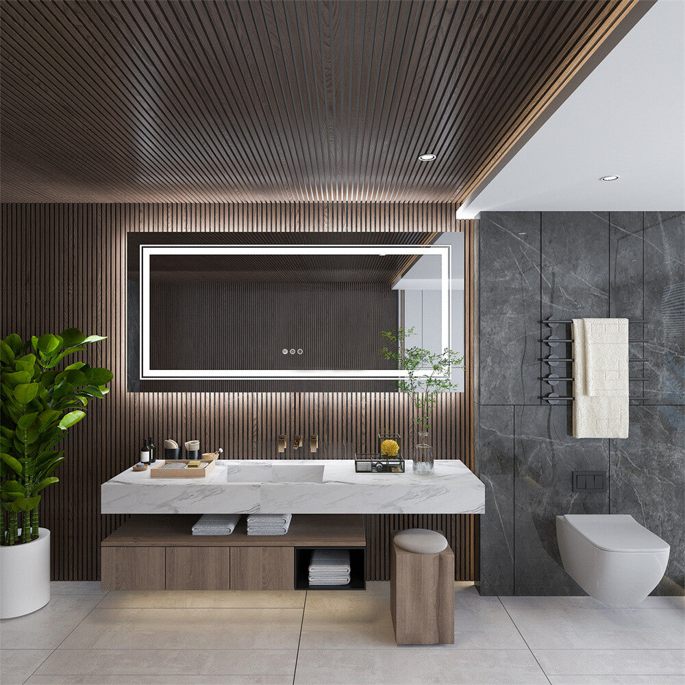 Bathroom Mirror with Front+Backlit Lights Dimmable Wall Vanity Mirrors Anti-Fog