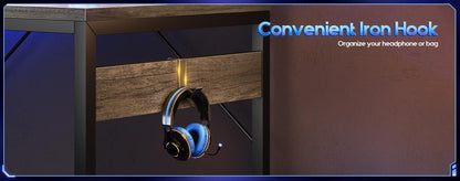 Office Table Reversible Computer Desk L Shaped Gaming Desk w/ Hook & LED Lights