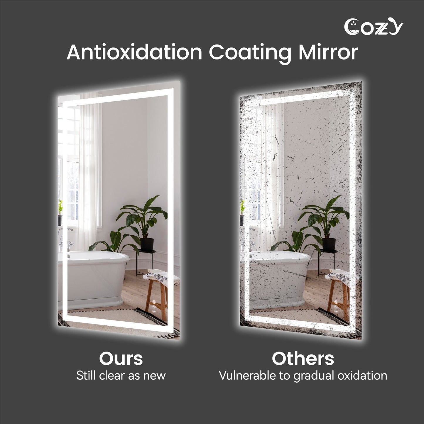 28x36'' LED Bathroom Mirror Wall Vanity Mirror Dimmable Anti-fog Tempered Glass