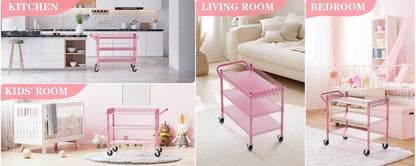 Heavy Duty Utility Cart with Handle 990lbs Capacity Metal 3 Tier Rolling Carts