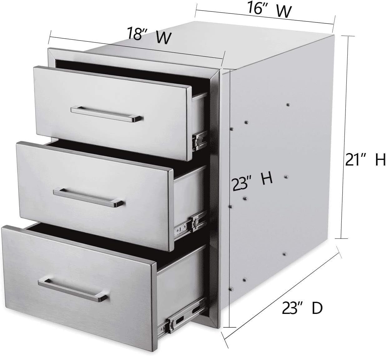 Outdoor Kitchen Drawers Stainless Steel 3-Drawer BBQ Drawer 18"W x 23"H x 23"D