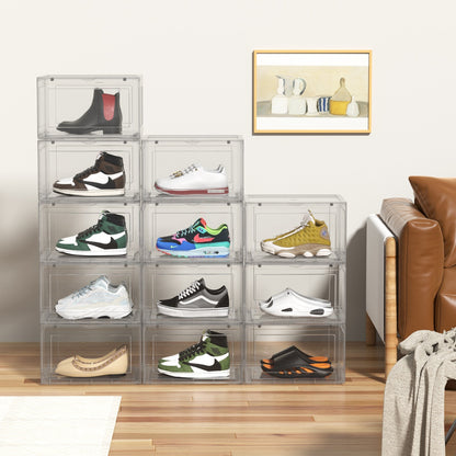 Kekow 12-Packs X-Large Shoe Storage Box Clear Plastic Stackable Shoe Organizer
