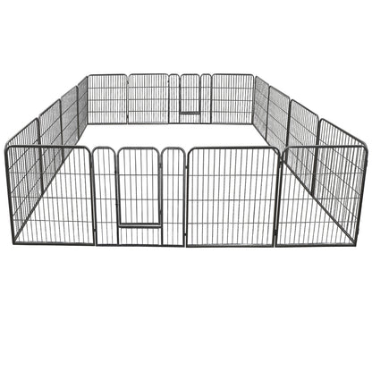 Outdoor Dog Playpen 16 Panels 32" H Pet Playpen Metal Frame Dog Fence, Black