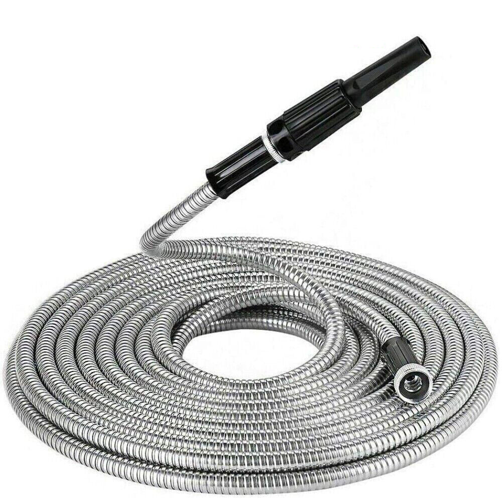 75FT 304 Stainless Steel Metal Garden Water Hose Kink Proof Flexible Heavy Duty