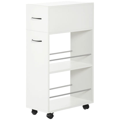 Rolling Kitchen Cart, Utility Storage Cart, Serving Trolley with Drawer, White