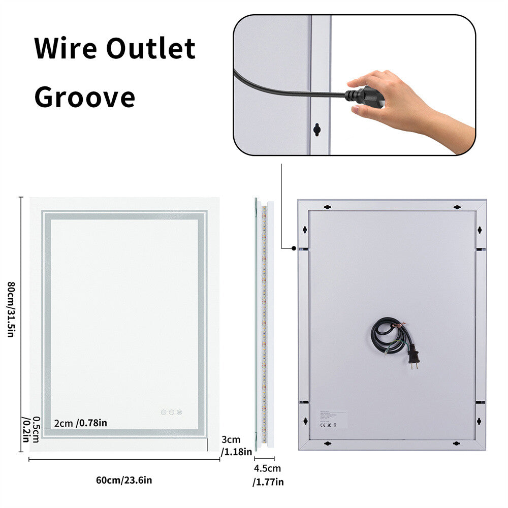 Shatter-Proof LED Bathroom Mirror with Lights Anti-Fog Stepless Dimmable Memory