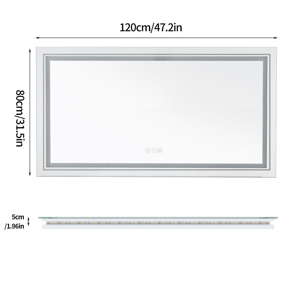 Bathroom Mirror with Front+Backlit Lights Dimmable Wall Vanity Mirrors Anti-Fog