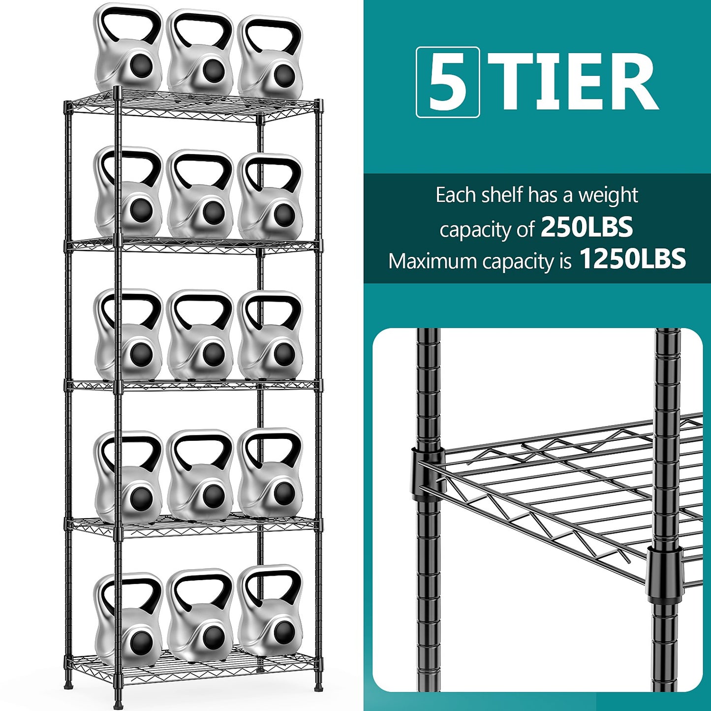 5 Tier Wire Kitchen Pantry Shelf Rack Steel Shelves Metal Shelving Storage Units