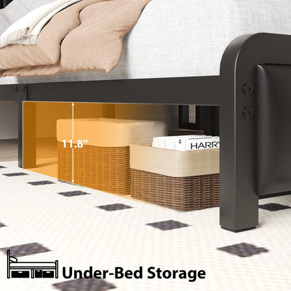 Queen Size LED Bed Frame with 3-Tier Storage Headboard＆Charging Station