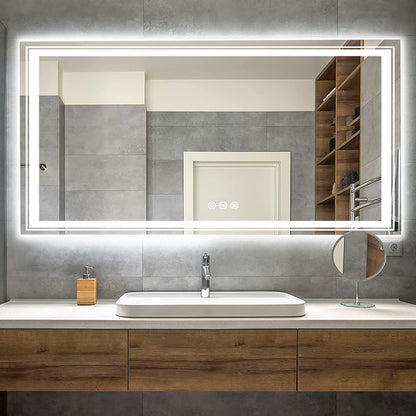 Jumbo LED Lighted Bathroom Mirror Touch Button Anti Fog Dimmable V&H Wall Mount