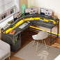 L Shaped Desk Corner Gaming Desk Computer Desk with Power Outlets & LED Lights