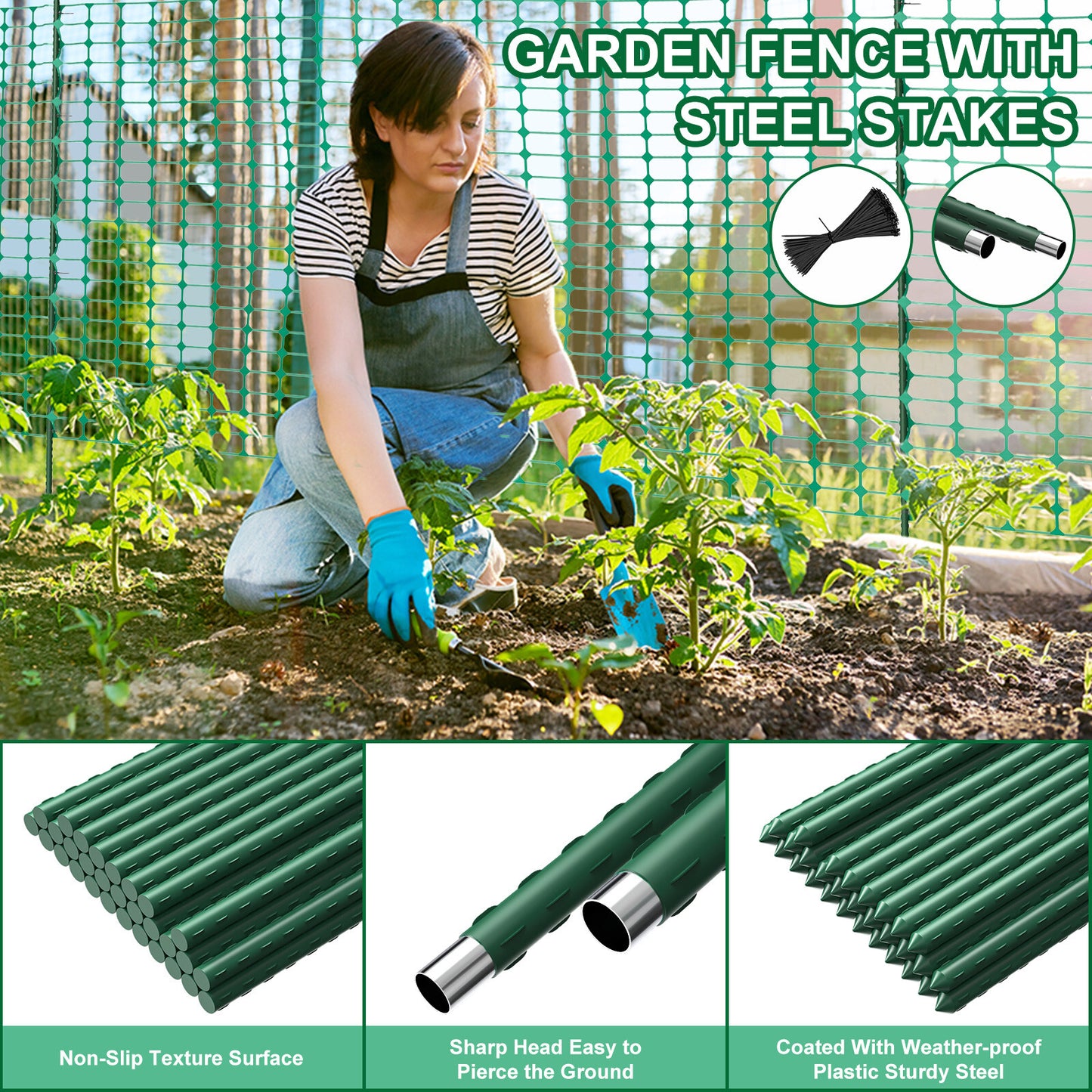 NAIZEA Garden Fence,Snow Fence Temporary Fence Plastic Fence with Posts & Stake