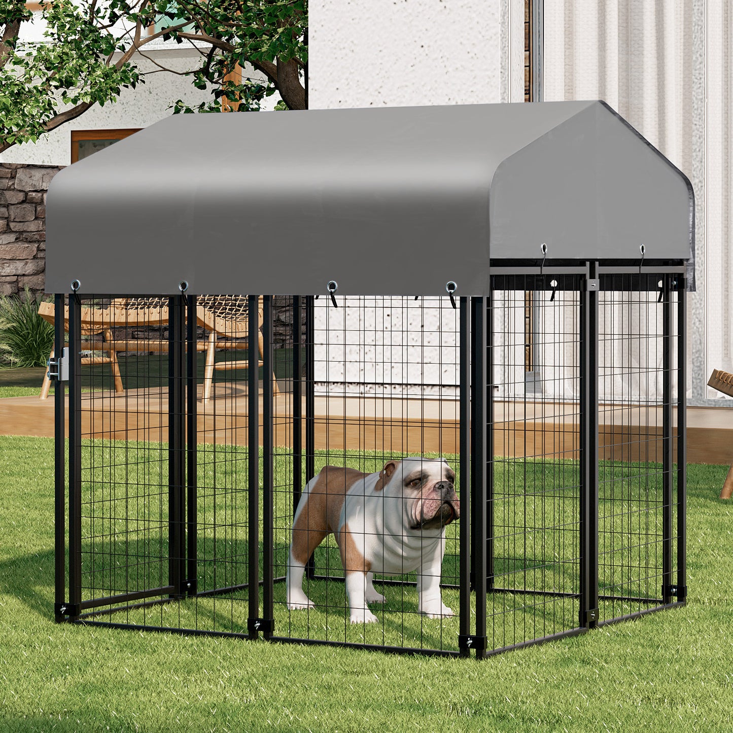 Outdoor Dog Kennel Playpen Animal Run Pet Enclosure Crate Fence w/UV-Proof Roof