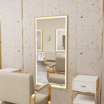 LED Mirror Bathroom Wall Mirrors w/ Lights Gold Frame Dimmable 3 Colors Anti-fog