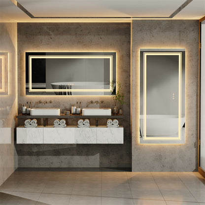 Bathroom Mirror with Front+Backlit Lights Dimmable Wall Vanity Mirrors Anti-Fog