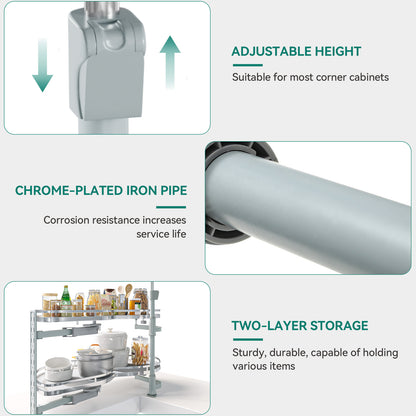 2 Tier Swing Tray Left Blind Corner Kitchen Cabinet Pull Out Organizer for 36"