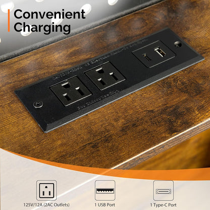 Floating Bed Frame Full with USB Charging Station/LED Lights 14'' Platform Bed