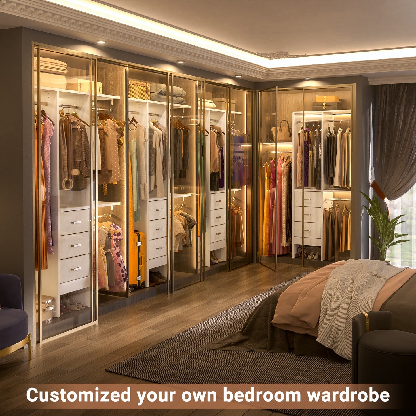 48'' Closet System with 3 Drawers Closet Organizer System Built-In Clothes Rack