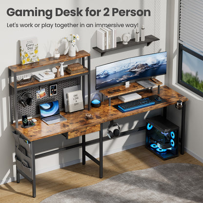L Shaped Gaming Desk with LED & Power Outlets, Computer Desk with Monitor Stand