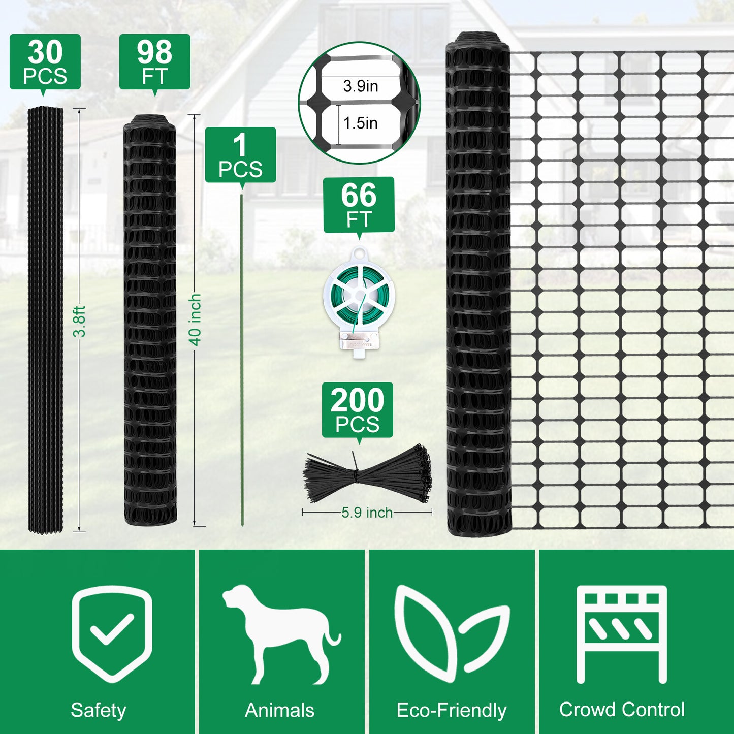 NAIZEA Garden Fence,Snow Fence Temporary Fence Plastic Fence with Posts & Stake