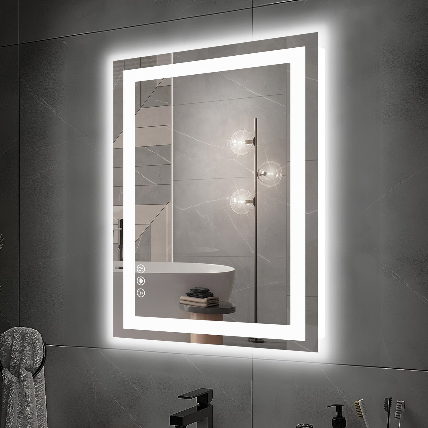 Dual LED Lighted Bathroom Mirror,Smart Memory Function,Anti-Fog Vanity Mirror