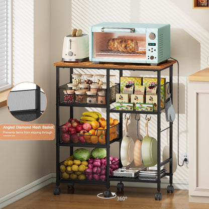 Rolling Kitchen Storage Microwave Cart, Kitchen Island with Adjustable Shelf ...