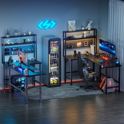 L Shaped Gaming Desk with LED Light & Power Outlet, Reversible Computer Table