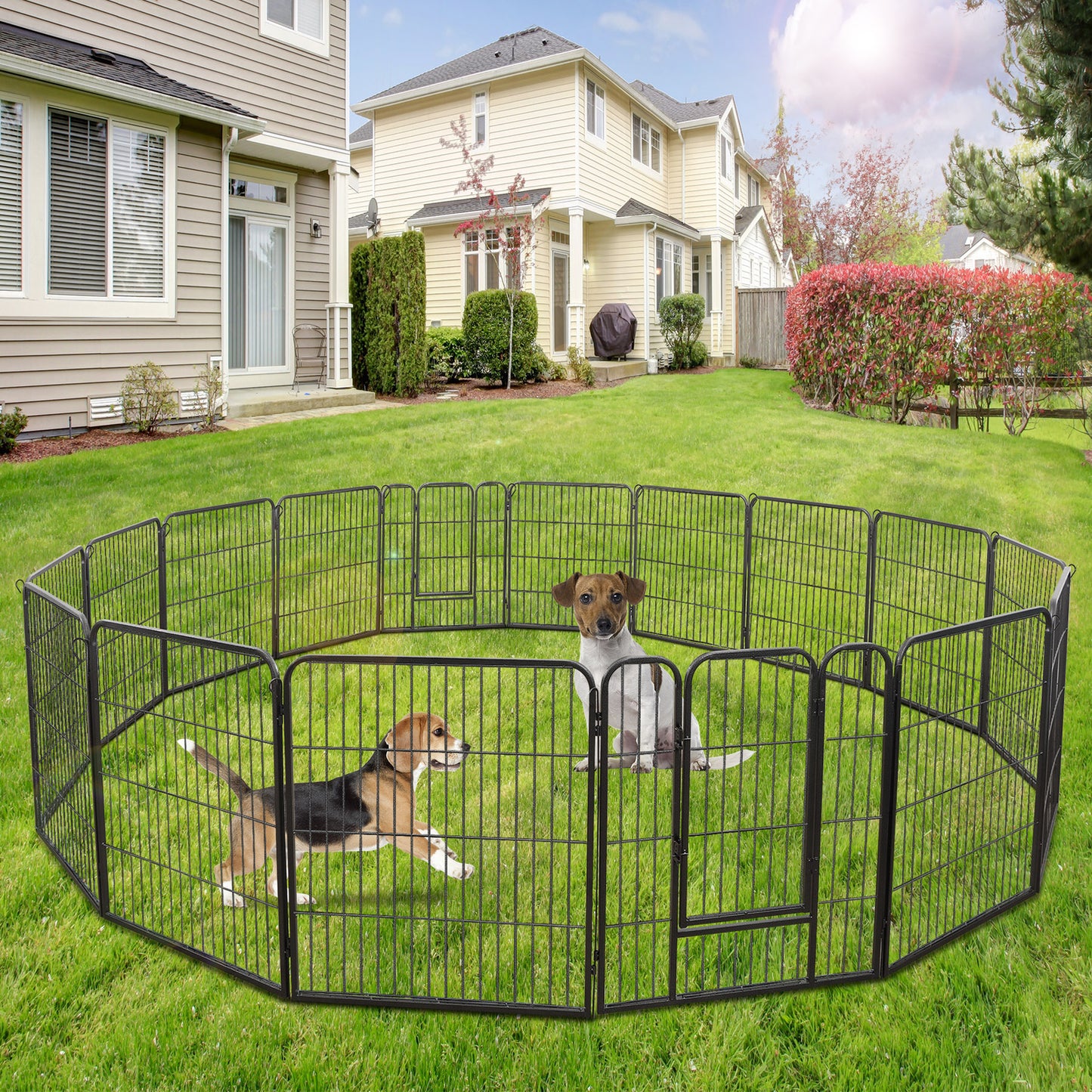 Outdoor Dog Playpen 16 Panels 32" H Pet Playpen Metal Frame Dog Fence, Black