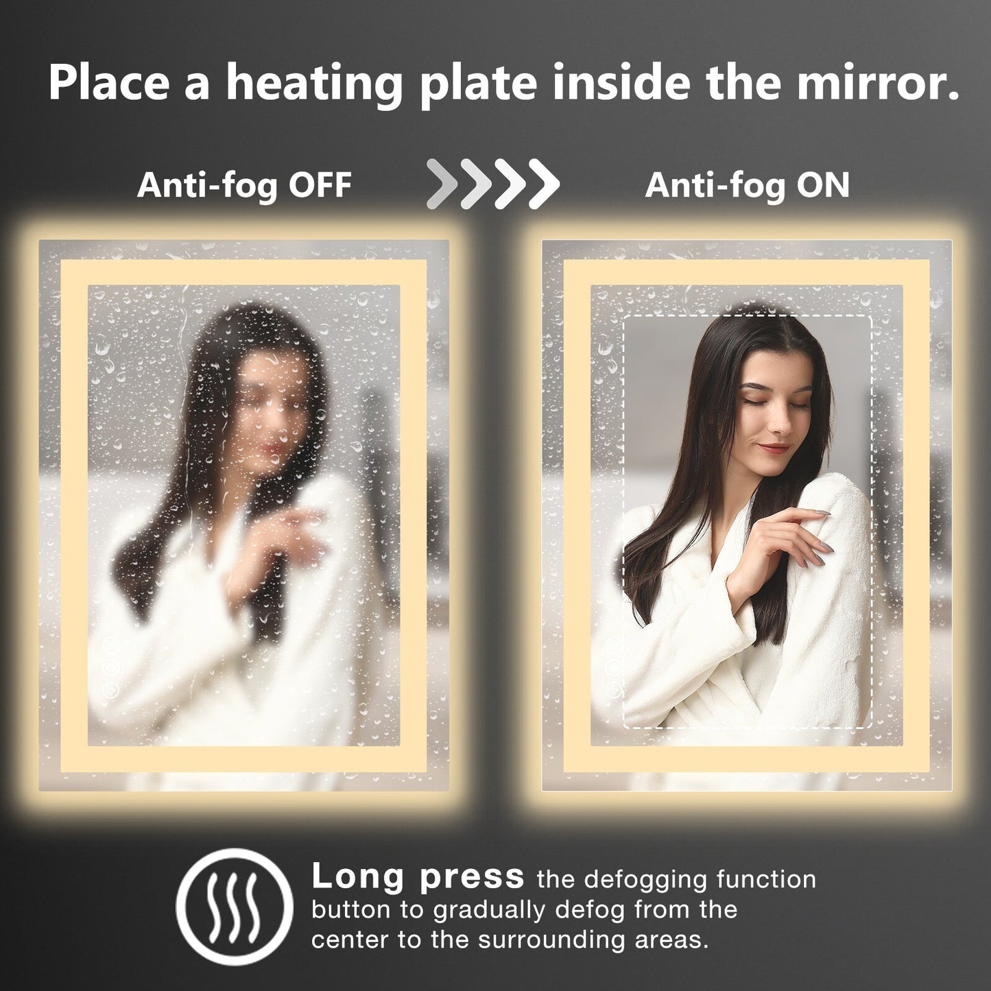 28''/32''/36'' Anti-fog LED Mirror Bathroom,Rectangle Smart Memory Vanity Mirror