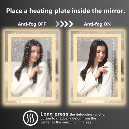 28''/32''/36'' Anti-fog LED Mirror Bathroom,Rectangle Smart Memory Vanity Mirror