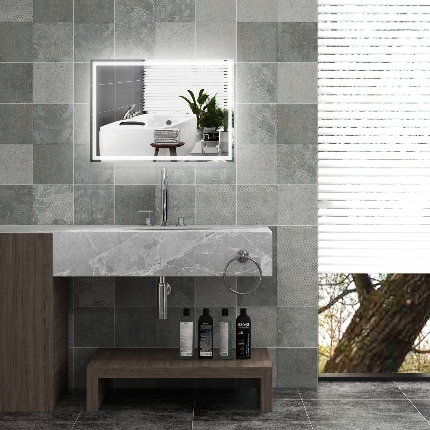 Dimmable Bathroom Mirror with LED Lights, 3 Colors, Memory Function
