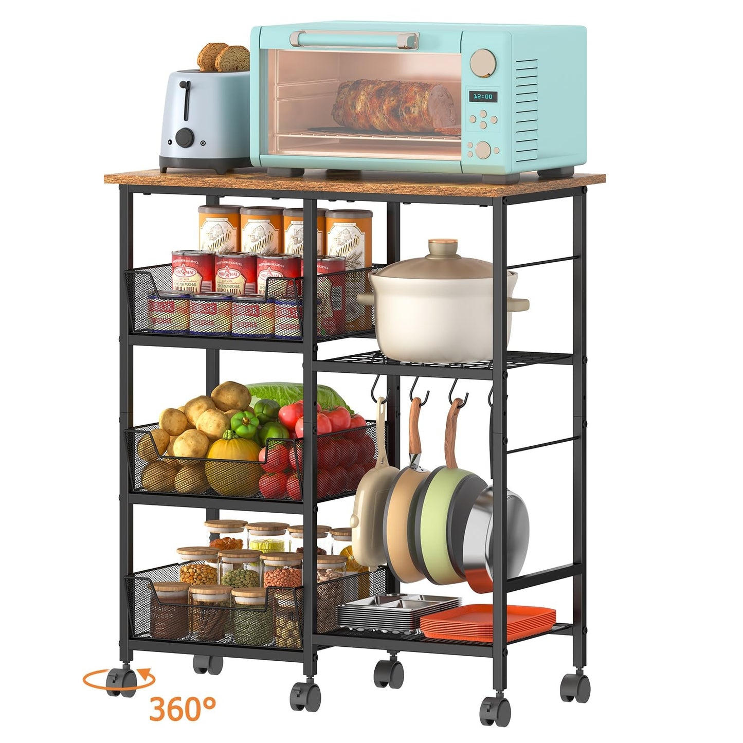 Rolling Kitchen Storage Microwave Cart, Kitchen Island with Adjustable Shelf ...