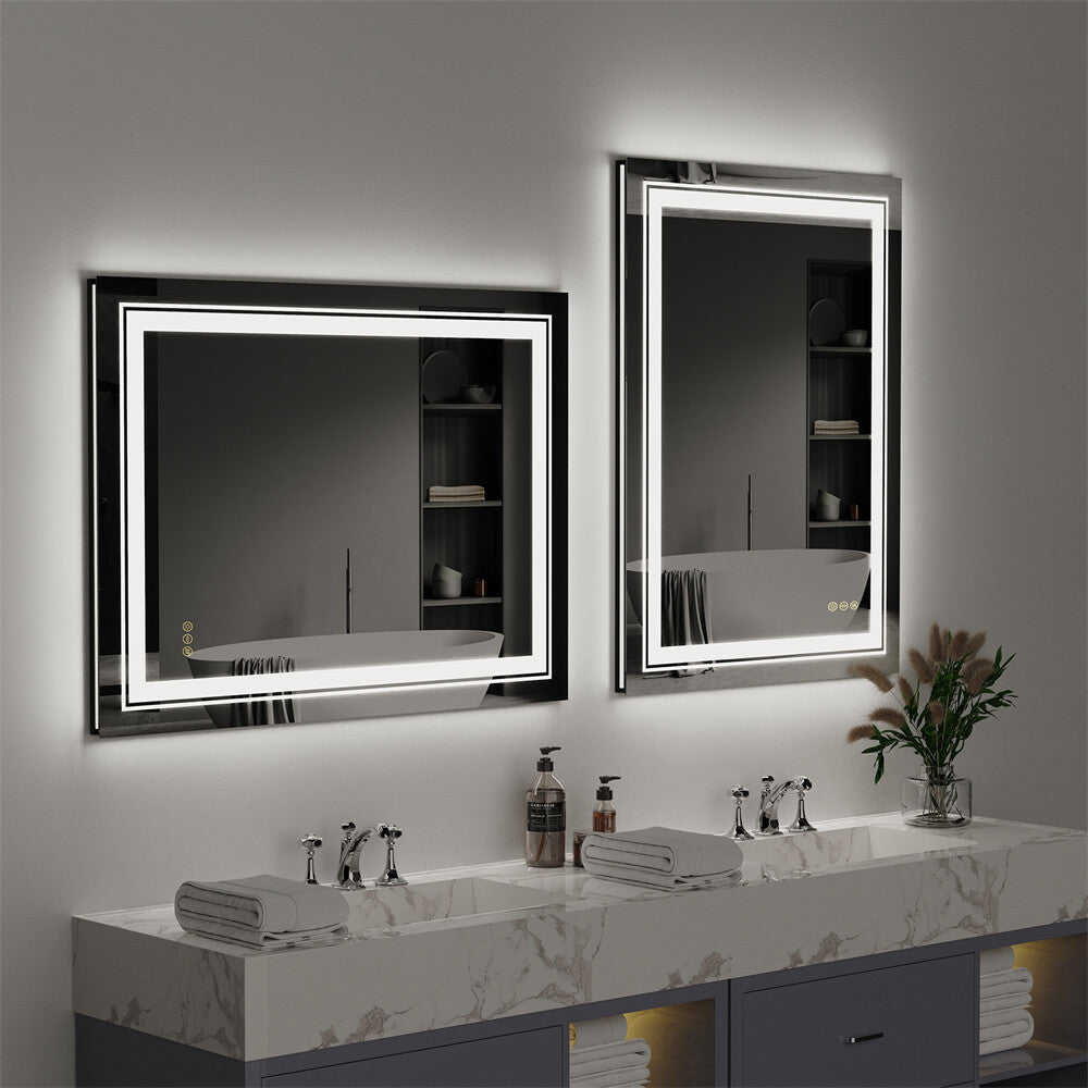 Bathroom Mirror with Front+Backlit Lights Dimmable Wall Vanity Mirrors Anti-Fog
