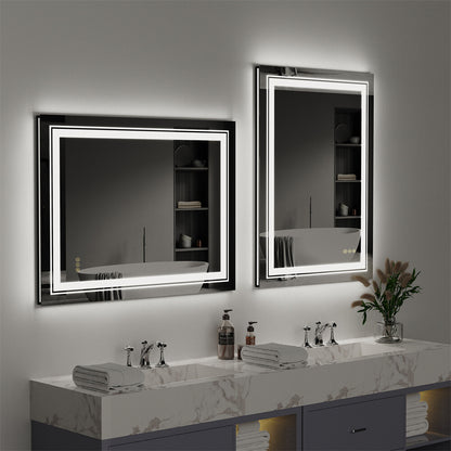 Bathroom Mirror with Front+Backlit Lights Dimmable Wall Vanity Mirrors Anti-Fog