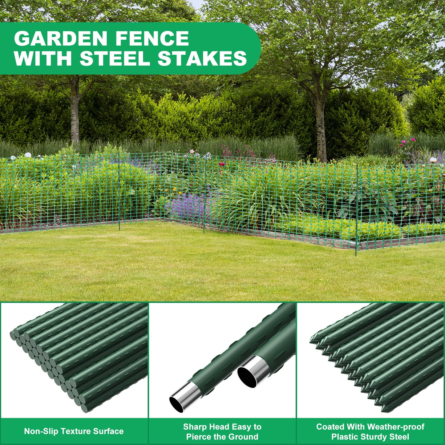 NAIZEA Garden Fence,Snow Fence Temporary Fence Plastic Fence with Posts & Stake