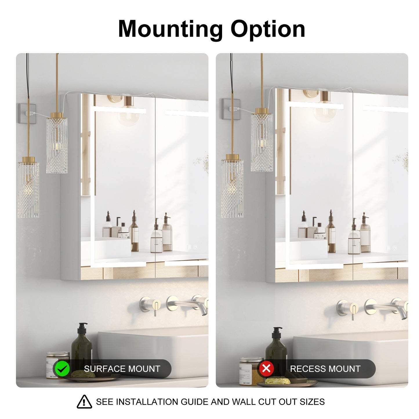 Large LED Medicine Cabinet Bathroom Mirror Cabinet with Light 3 Color 47×30 Inch