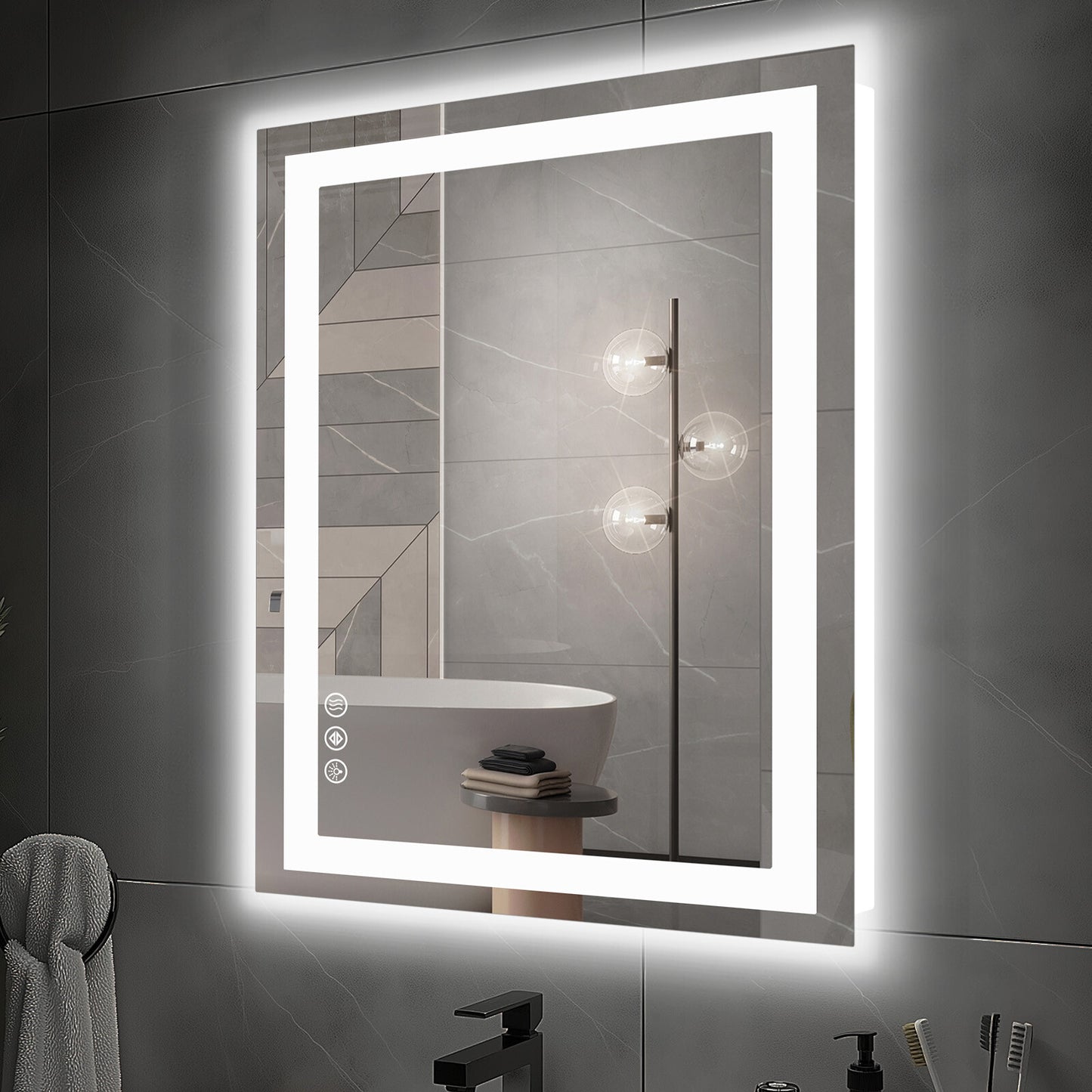 Dual LED Lighted Bathroom Mirror,Smart Memory Function,Anti-Fog Vanity Mirror