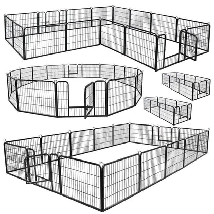 8 Panels 40''/16 panels 24”/32" Dog Pet Playpen Dog Fence Exercise Pen Outdoor