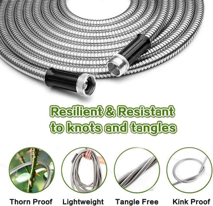 25/50/75/100/150FT Stainless Steel Flexible Garden Water Hose 2X Spray Nozzle