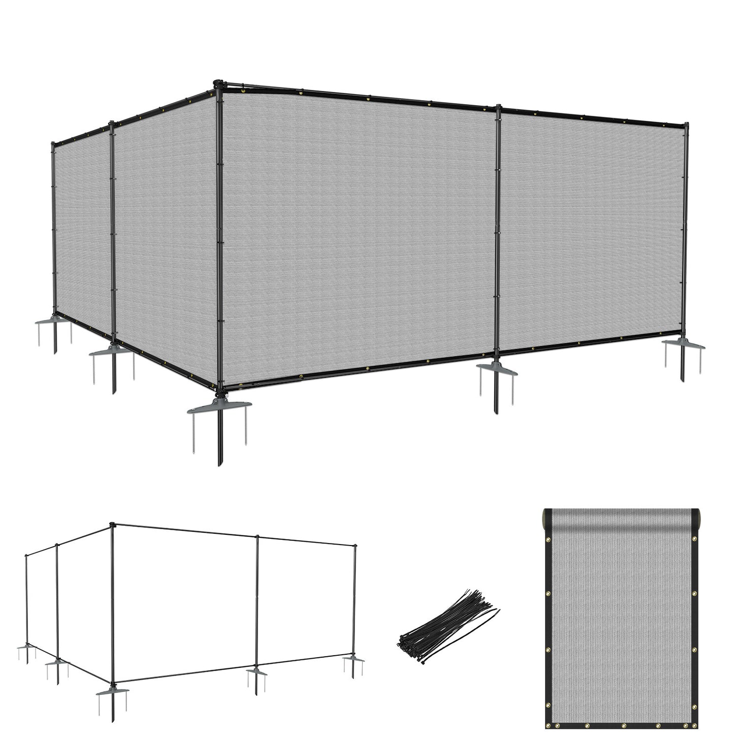 Heavy Duty Outdoor Freestanding Privacy Screen Fence Panels with Iron Poles