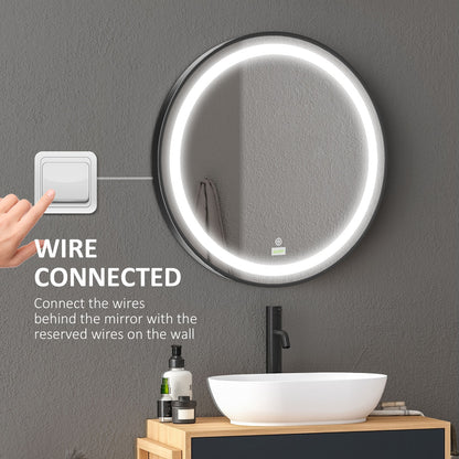24" LED Smart Bathroom Mirror Wall Mounted Round Vanity Mirror w/ Lights, Black